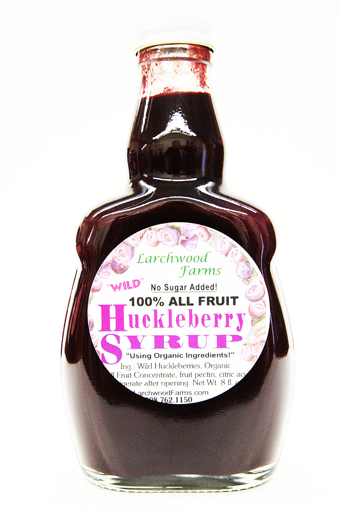 Larchwood Farms No Sugar Added! 100% All Fruit Huckleberry Syrup Net wt 8 oz.