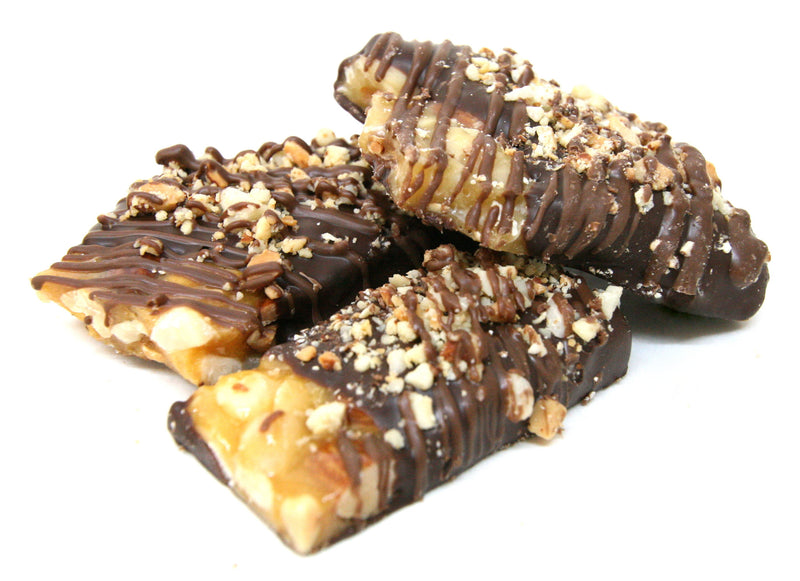 Dark Chocolate Dipped Macadamia Nut Brittle