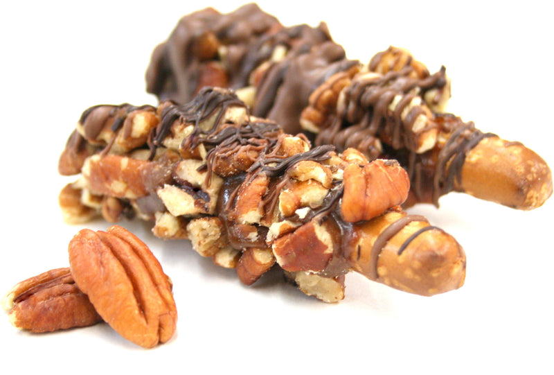 Chocolate Pecan Caramel Pretzel Rods